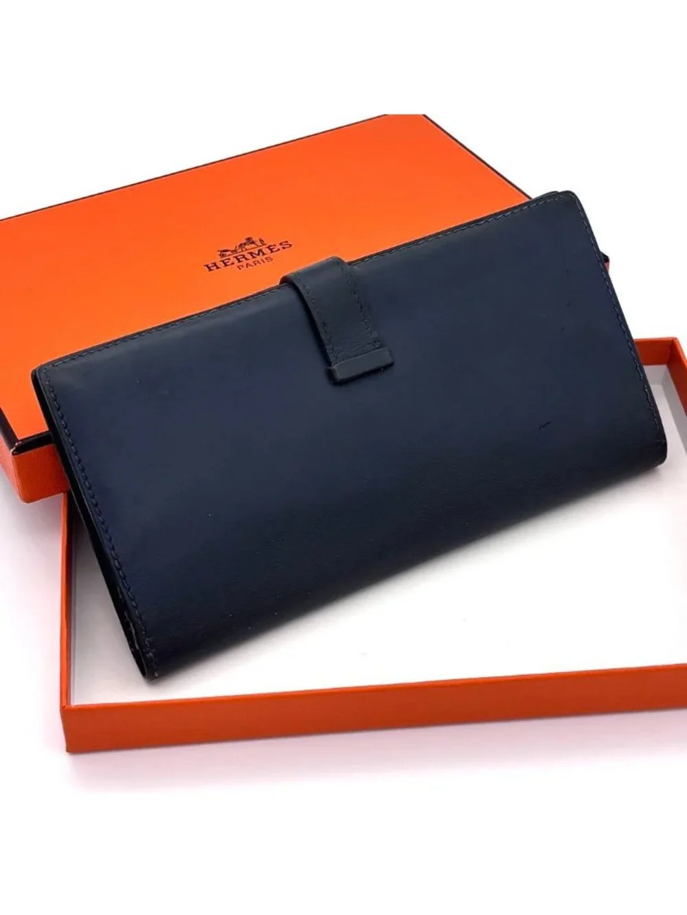Hermes Bearn Classic Box Calf Navy Wallet Bifold